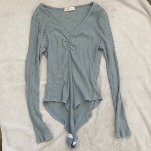 Sage Ribbed V-Neck Bodysuit